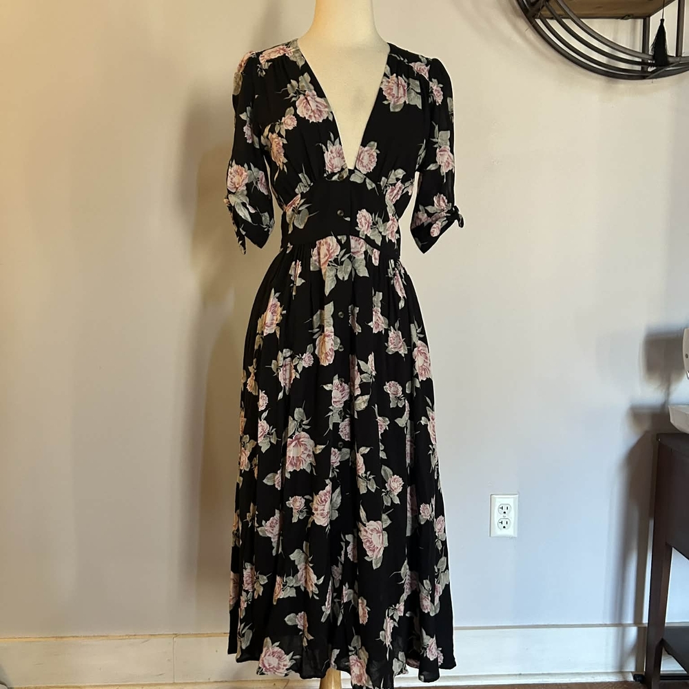 Free People Black Floral Midi Dress